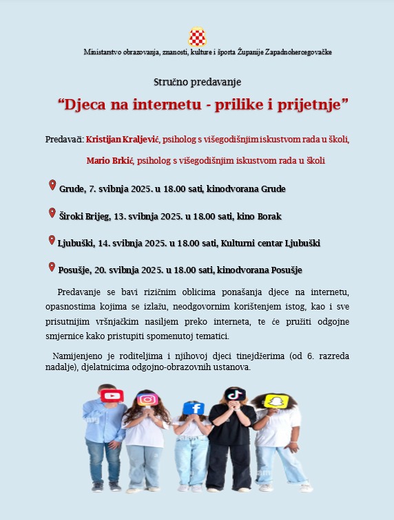 Najava stručnog predavanja Djeca na internertu – prilike i prijetnje